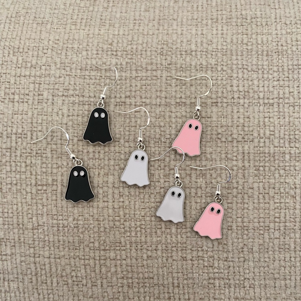 1 Pair Silver Ghost Earrings in Pink, Black, OR White NWT - Picture 3 of 10